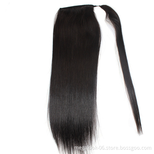 Fashion Long Straight Clip In  False Virgin Hair Ponytail HairPiece Wrap Around Hair Extension Ponytail